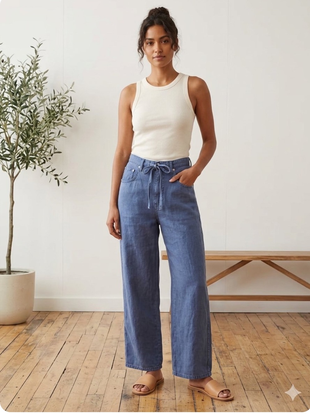 Citizens of Humanity 100% linen blue wide leg high rise baggy pants size 27 flaw